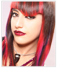 Dark hair with red and purple highlights